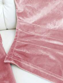 Franclia Elegant Casual Velvet V-Neck Long Sleeve T-Shirt, Champagne Color, Autumn/Winter - Pink - View 5