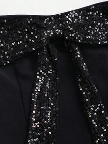 Sweetra Đầm ống ngắn ôm sát người phối sequin màu tương phản mới dành cho nữ, thích hợp cho kỳ nghỉ, tiệc tùng, năm mới, Giáng sinh. - màu đen - Xem 7