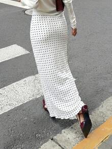 Siren Gaze Women's Polka Dot Print Maxi Mermaid Skirt - White - View 2