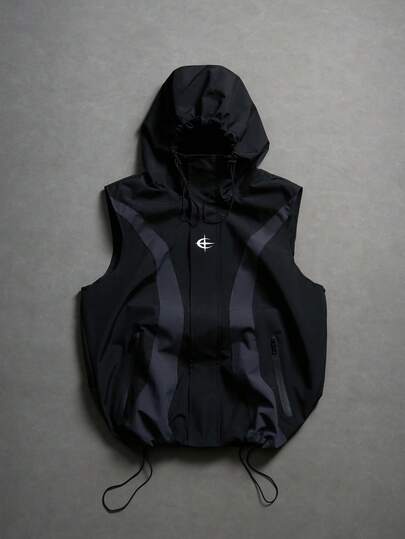 PAVTROS 男士街头风新款背心外套，黑色拼接设计，高街嘻哈风，轻便百搭，INS 同款，适合所有季节日常穿着，户外徒步，摄影必备，科技感背心，白色印花背心，拉链印花背心，送给男友/老公的必备礼物，男士街头风，Y2K 复古风，男士短款背心，男士夹克背心