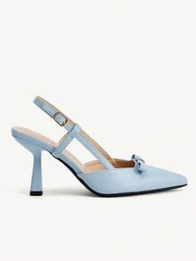 CUCCOO CHICEST Women's Pointed Toe Buckle Design Bow Decor Elegant High Heel Shoes Valentine's Day Elegant Shoes - Blue - View 7