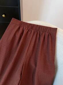 Franclia 女士纯色扭结休闲日常裤 - 棕色 - 查看 7