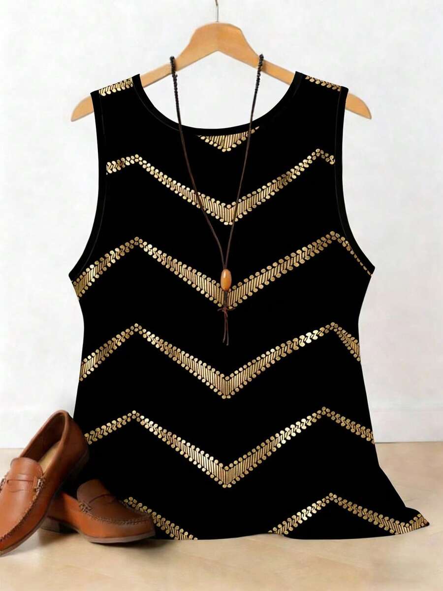 EMERY ROSE Women's Gradient Wavy Striped Print Round Neck Casual Versatile Tank Top, Spring/Summer New Arrival Best Seller - Multicolor - View 1