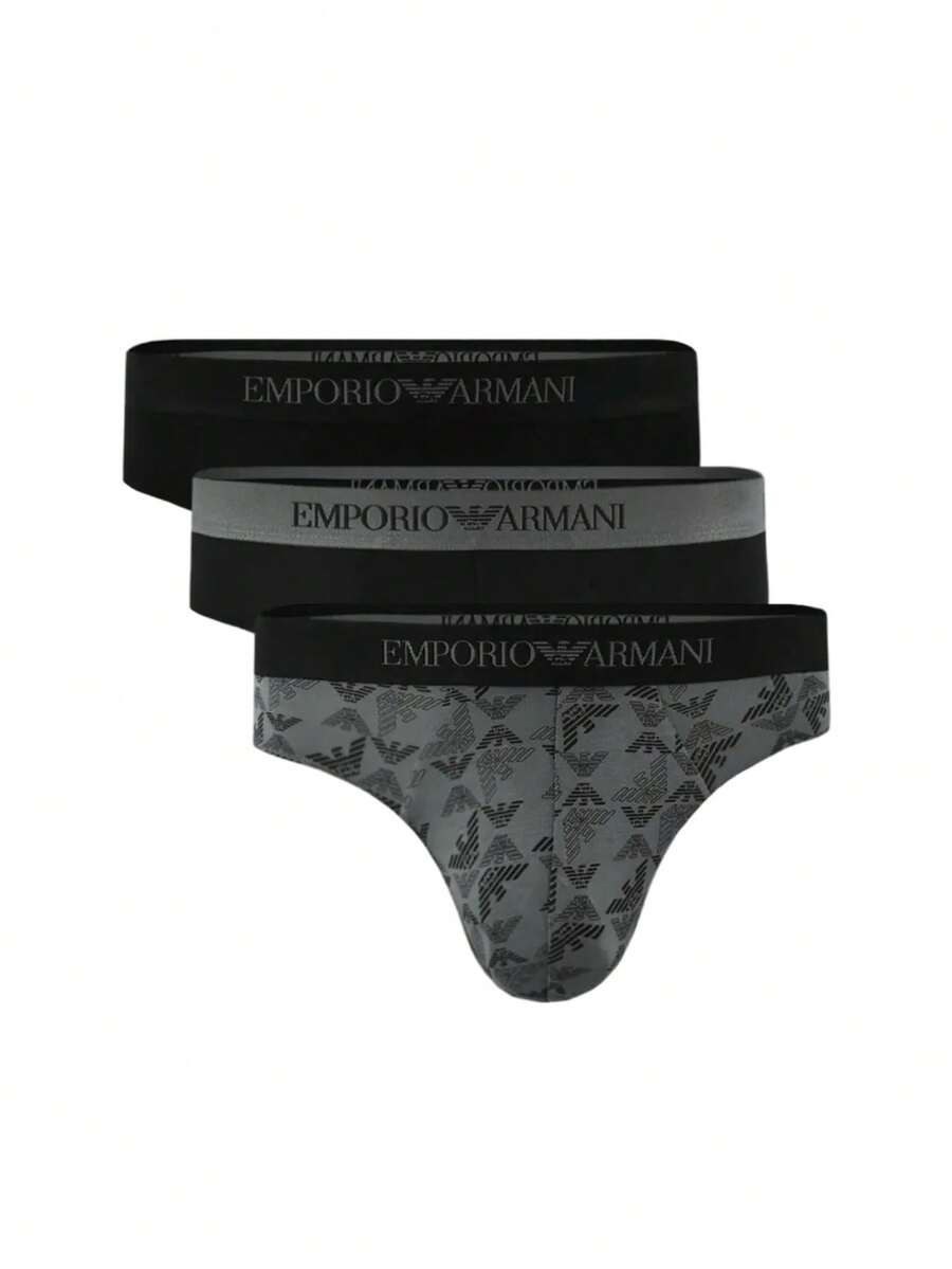 Armani 3 Pack Men's Trunks - Black/Shade Print Black /Shade - View 1
