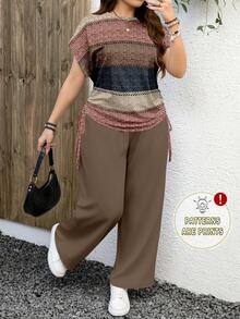 SHEIN LUNE Casual Leopard Print Plus Size 2 Pieces Set, Suitable For Summer - Multicolor - View 1