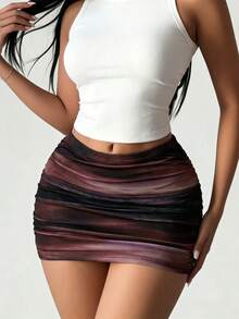 Rafferiza 2026 New Arrival Smocked Printed Tulle Mini Skirt - Slim Fit Minimalist Style For Casual Office Vacation - Multicolor - View 3