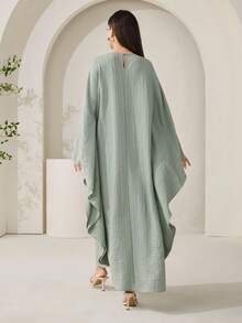 Veilorie Women's Round Neck Solid Color Batwing Sleeve Elegant Maxi Arabian Dress - Green - View 4