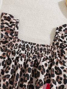 SHEIN Young Girls Floral & Leopard Print Square Neck Cap Sleeve Dress - Multicolor - View 4
