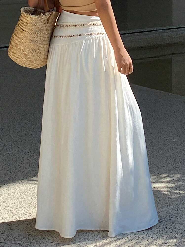 White Beaded Decorated Holiday Beach Vacation Skirt For Women, Suitable For Summer, Easter