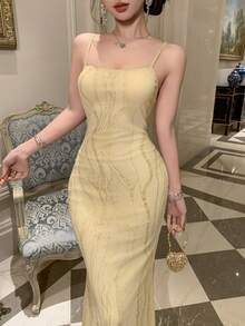 DAZY Sequin Bodycon Mid-Length Dress For Women, Party/Banquet Summer Maxi Dress Sundress Cocktail Dress - Apricot - View 1