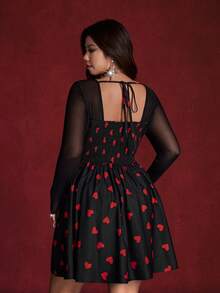 Viva Relle Robe de soirée élégante à imprimé cœur en maille grande taille - Noir - Voir 6