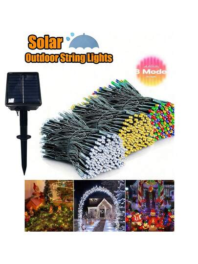 1PC 20/50/100/200 LED 5m/7m/12m/22m Solar Powered Outdoor String Lights With 8 Lighting Modes, Suitable For Wedding Decor, Party, Lawn, Camping, Garden, Patio, Yard, Fence, Pathway, Tree Decoration