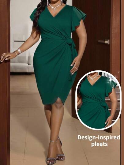 SHEIN Lady Plus Size Solid Color Cross-Wrap Ruffle Cap Sleeve Elegant Dress Elegant Dresses For Women Elegant Party Dresses Elegant Dress For Women  Elegant Dress Women Summer Dress Valentines Day Dress Elegant Dresses For Party Summer Dresses For Women Long Summer Dress For Women  Summer Clothes Valentine Clothes  Valentine's Day Valentine Outfits For Women Green Elegant Dress Women Elegant Midi Dress Green Dress Curve Green Wedding Guest Dress Spring To Summer Plus Size Wrap Dress Plus Size Green Dress Green Wrap Dress Curvy Wrap Dress