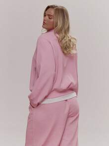 MUSERA Quilted High Neck Zip Through Jacket Cute Cosy Spring Everyday Sugar Swizzle - Baby Pink - View 2