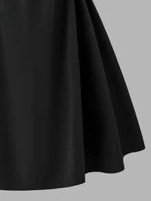 少女休闲优雅吊带束腰连衣裙，适合日常、派对和各种活动穿着。 - 黑色 - 查看 7