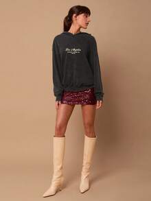 SURIMA 女士休闲宽松水洗卫衣 - 黑色 - 查看 3