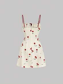 SHEIN MOD Cherry Blossom Print Ruched Bust Cami Dress, Spring,Tea Party Dress,Cherry Dress Women,Spring/Summer Outfits,Tea Party Dress, Carnival Costume, Beach Dress ,Cute Dress, Going Out ,Summer Dress - Multicolor - View 4