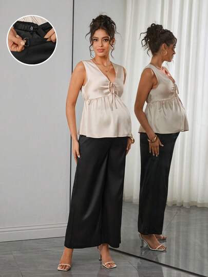 Momance 孕妇纯色无袖上衣和裙子两件套