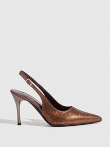 CUCCOO SZL Women Shoes Pointed Stiletto Coffee Brown Rhinestones Gorgeous Sexy Party Banquet Night Club Women's High Heel Shoes Slingback Women's Shoes Spring Shoes - Coffee Brown - View 2