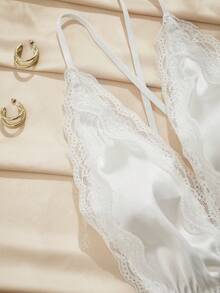 Charlaine Women Lace Trim Backless Camisole & Shorts Pajama Set - White - View 3