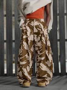 NEON BLANC 男士标准尺码全印花褶裥阔腿宽松时尚裤 - 棕色 - 查看 3