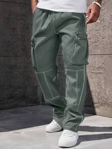 Manfinity Homme Plus Size Men's Casual Cargo Pants, Versatile For Daily Wear Men's Cargo Green Cargo Pants Men Utility Pants - Mint Green - View 3