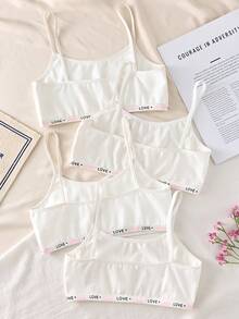 4件套女孩爱心吊带可爱甜美简约休闲时尚日常黑灰色吊带内衣套装 - 白色 - 查看 2