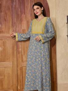 Al Najma Casual Modest Long Sleeve Arabic Style Dress - Multicolor - View 4