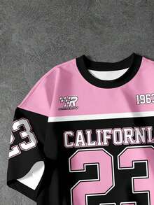 SHEIN EZwear 休闲简约圆领短袖宽松女式T恤，印有数字23图案 - 彩色 - 查看 4