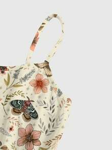 ROMWE Fairycore Hippie Cute Moth Butterfly Flower Plant Autumn Maple Leaf Moon Star Full Print Mini Plus Size Dress - Beige - View 3