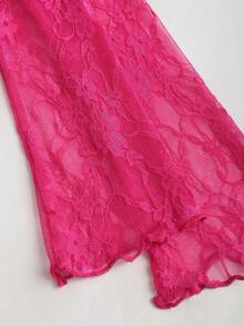 Sweetra Women's Sexy Lace Bowknot Front Square Neck Long Sleeve Top, Casual Y2K  - Hot Pink - View 5