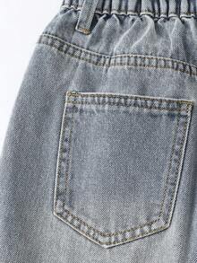 Denimly 男童休闲日常都市街头风弹力腰拉链口袋做旧设计直筒牛仔裤 - 中等水洗藍 - 查看 8