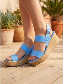 Sandalia de plataforma con tiras anchas, disponible en negro y azul - Azul - Ver 1