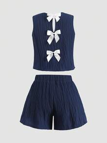 SHEIN Tween Girls Tank Top Co-Ords - Blue - View 2