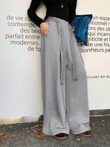 DAZY 女士蕾丝拼接休闲宽松裤 - 灰色 - 查看 4