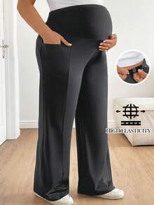 Plussiva 孕妇加大码休闲可调节腰围宽松下装 - 深灰色 - 查看 1