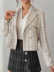 DAZY Women's Casual Style Patterned Pocket Regular Jacket, Spring - Apricot - View 4