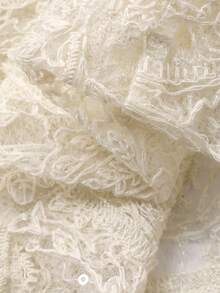 Dazy-Less 春夏优雅蕾丝两件套，休闲衬衫上衣搭配直筒裤，通勤装，复古富贵风 - 米色 - 查看 7