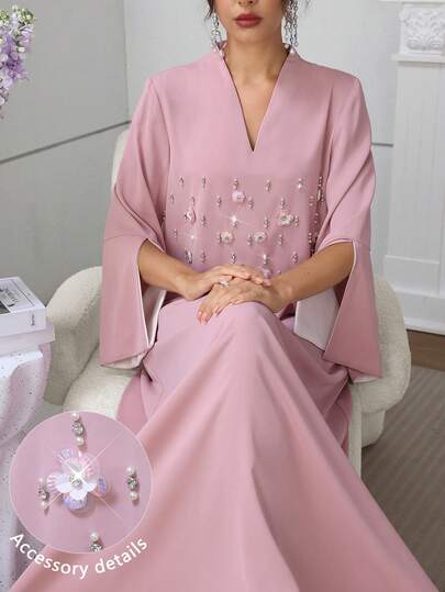 Al Najma Elegant blommig klänning med utsvängda ärmar, vår/sommar