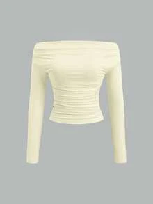 Sweetra 3件套女士露肩长袖短款上衣，舒适亲肤，修身剪裁 - 彩色 - 查看 4