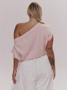 MUSERA One Shoulder Knit Drape Cinched Waist Short Sleeve Top Cute Cosy Spring Everyday Sugar Swizzle - Baby Pink - View 4