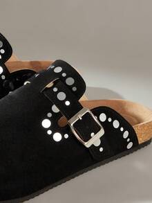 Solecia 女士平底软皮一脚蹬鞋，舒适百搭，适合通勤。 - 黑色 - 查看 5