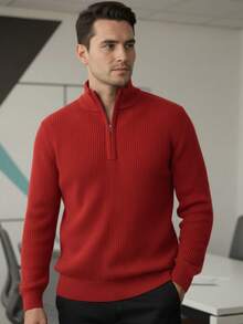Jersey de punto acanalado con cierre para hombre | Estilo Casual - Rojo - Ver 2