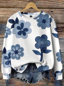 EMERY ROSE 返校季及教师节休闲印花宽松圆领卫衣，女款，适合春、夏、秋、冬四季穿着。 - 彩色 - 查看 5