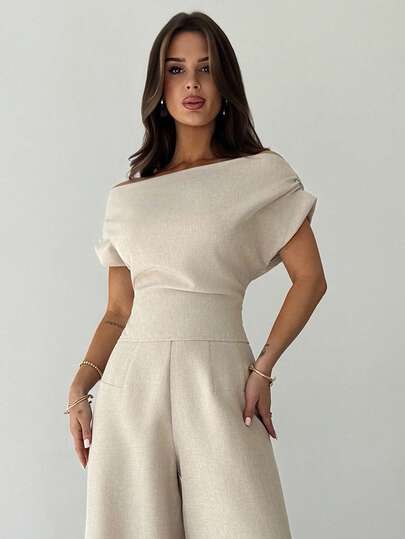 Firerie Women's Casual Elegant Linen-Look Collared Dropped Shoulder Sleeve Fitted Blouse, Suitable For Office, Back To School, Fall, Old Money Style, Work Tops, Teacher Outfits