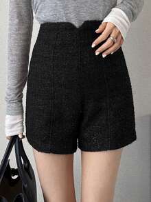 FRIFUL Women's Solid Color Casual Versatile Daily Wear Shorts - Black - View 5
