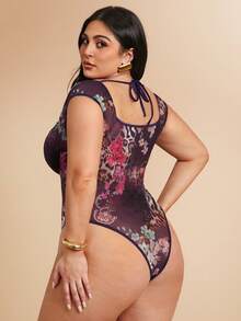 SHEIN BAE Plus Size Women Leopard Print Bodycon Bodysuit - Multicolor - View 2
