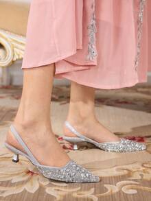 CUCCOO TILAWA 女士尖头水钻装饰日常百搭时尚高跟鞋 - 銀色 - 查看 4