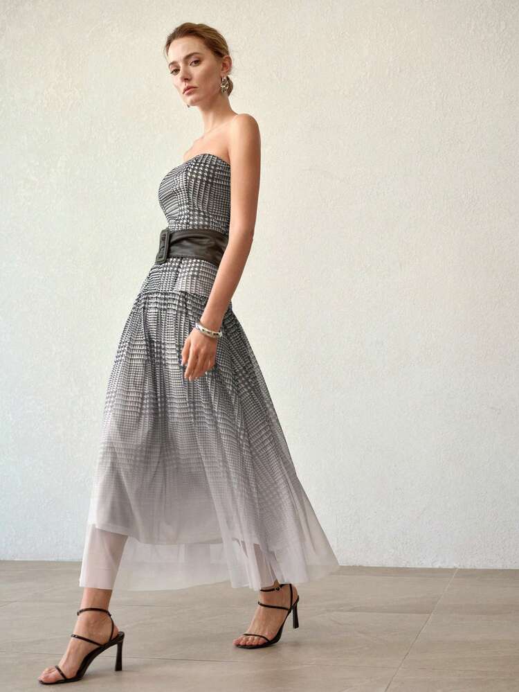 PLAID PRINT LONG TUBE DRESS
