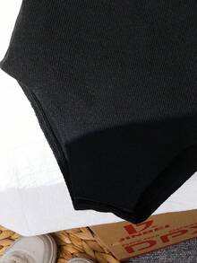 SHEIN 女童純色方領休閒連身褲 - 黑色 - 查看 3
